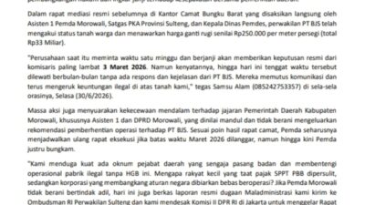 Diduga Dibentengi Oknum Pejabat, Warga Topogaro Morowali Demo Tuntut PT BJS Bayar Ganti Rugi Lahan Rp33 Miliar