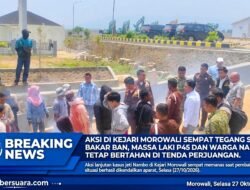 Aksi Di Kejari Morowali Sempat Tegang Saat Bakar Ban, Massa LAKI P45 dan Warga Nambo Tetap Bertahan Di Tenda Perjuangan
